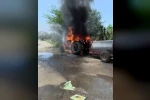 Alevlere teslim olan traktörde yaşanan patlama kameraya yansıdı