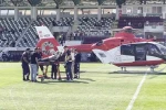 Amasya’da maç öncesi stadyuma ambulans helikopter indi 