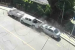 Amasya’da otomobilin park halindeki araçlara çarptığı kaza kamerada