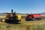 Burdur’da hasat yapan biçerdöver alevlere teslim oldu