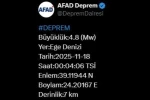 Ege Denizi’nde 4.8 büyüklüğünde deprem