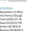 Elazığ’da 4.0 büyüklüğünde deprem