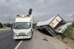 Et yüklü tır şarampole devrildi