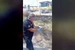 İtfaiye ekipleri yangından kurtardıkları kaplumbağayı suyla serinletti