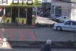 Karaman’da motosikletlinin yaralandığı kaza kameraya yansıdı