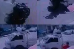 Kaza anları kamerada: Motosikletteki yolcu araç üstünde kaldı