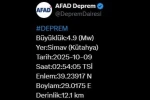Kütahya’da 4.9 büyüklüğünde deprem