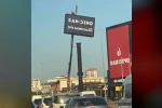 Metrelerce yükseklikte önlem almadan çalışan işçiler yürekleri ağza getirdi