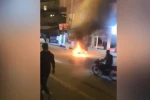 Motosiklet alev alev yandı