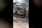 Nevşehir’de park halindeki minibüs alev alev yandı