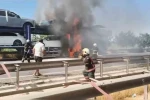 Otomobil yüklü tır alev alarak patladı