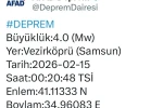 Samsun Vezirköprü’de gece yarısı korkutan deprem