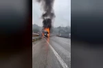 Seyir halindeki tır alev alev yandı