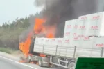 Seyir halindeki tır alevlere teslim oldu