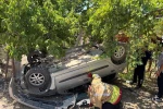 Takla atarak bahçeye uçan otomobilin sürücüsü yaralandı