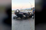 Ters dönen otomobildeki sürücü, sıkıştığı yerden kurtarıldı