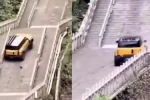 Tianmen Dağı’nın 999 merdivenini tırmanan test aracı tarihi yapıya zarar verdi