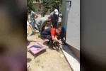 Trafo deliğine başı sıkışan kedi itfaiye ekiplerince kurtarıldı
