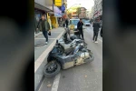 Üç motosiklet domino taşı gibi devrildi