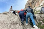 Van’da kayalıklarda mahsur kalan eşek kurtarıldı