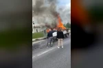 Yanan kamyonete ilk müdahaleyi beton mikseri yaptı