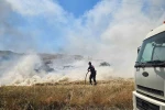 Yol kenarındaki otluk alanda yangın çıktı