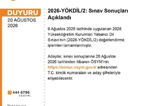 2026-YÖKDİL/2 sonuçları açıklandı
