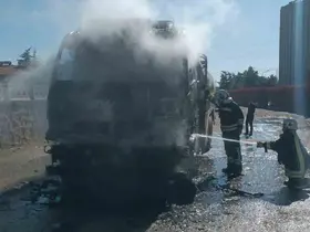 Afyonkarahisar’da boş yakıt tankeri yandı
