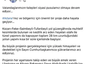 AK Parti Sözcüsü Çelik’ten Adana’ya yeni yol müjdesi
