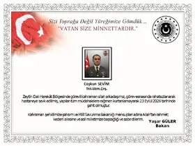Bakan Güler’den görev esnasında rahatsızlanmasının ardından şehit olan Uzman Çavuş Coşkun Sevim için başsağlığı mesajı
