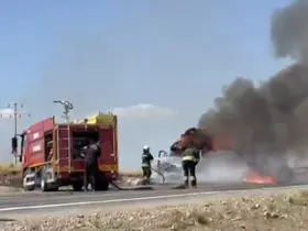 Balya yüklü kamyonette yangın
