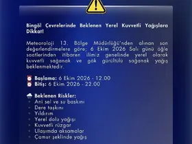 Bingöl için kuvvetli yağış uyarısı
