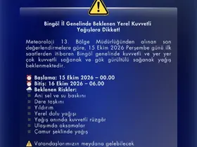 Bingöl için kuvvetli yağış uyarısı
