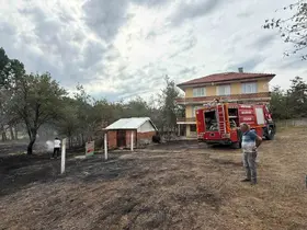 Bolu’da evlerin yanındaki alanda korkutan ot yangını
