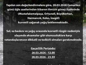 Bursa için sarı alarm: Kuvvetli yağış kapıda
