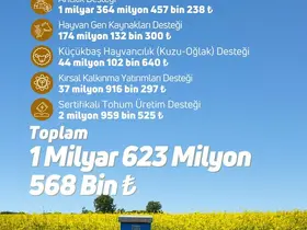 Çiftçilere 1 milyar 623 milyon lira tarımsal destek ödemesi yapıldı
