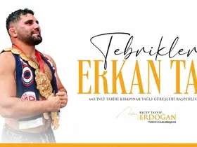 Cumhurbaşkanı Erdoğan, başpehlivanlık unvanını kazanan Erkan Taş’ı tebrik etti
