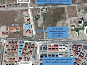 Dadaşkent-Yıldızkent bağlantısını sağlayan dönel kavşağa geçici düzenleme geldi
