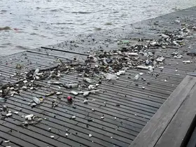 Dalgalarla sürüklenen plastik atıklar sahile vurdu
