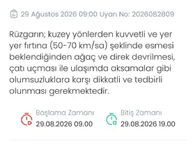 Denizli için kuvvetli rüzgar ve fırtına uyarısı

