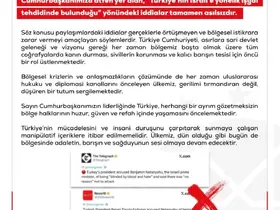 Dezenformasyonla Mücadele Merkezi: "‘Türkiye’nin İsrail’e yönelik işgal tehdidinde bulunduğu’ yönündeki iddialar tamamen asılsızdır"
