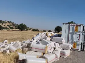 Diyarbakır’da saman yüklü kamyon devrildi

