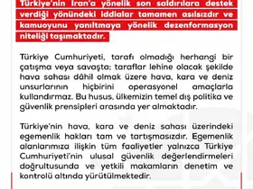 DMM: "Türkiye’nin İran’a yönelik son saldırılara destek verdiği yönündeki iddialar tamamen asılsızdır"
