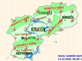 Elazığ için kuvvetli yağış uyarısı
