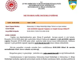 Elazığ için kuvvetli yağış uyarısı
