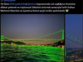 Fatih Sultan Mehmet Köprüsü ve Çamlıca Kulesi yeşil ışıklar ile aydınlatıldı

