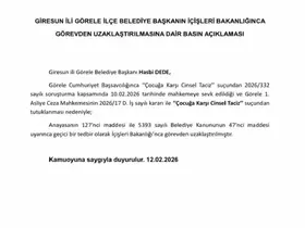 Görele Belediye Başkanı Dede, İçişleri Bakanlığınca görevden uzaklaştırıldı
