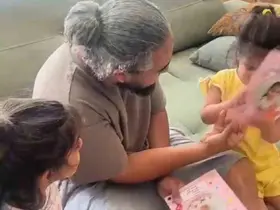 Karneleri karıştıran babanın ikiz kızlarıyla olan diyaloğu kamerada
