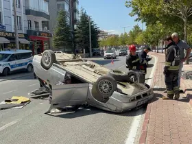 Kontrolden çıkıp takla atan araç sürücüsü yaralandı

