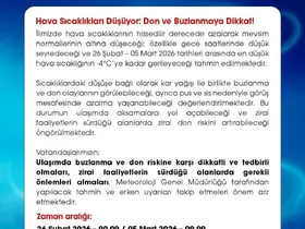 Niğde’de meteorolojik uyarı: Don ve buzlanmaya dikkat
